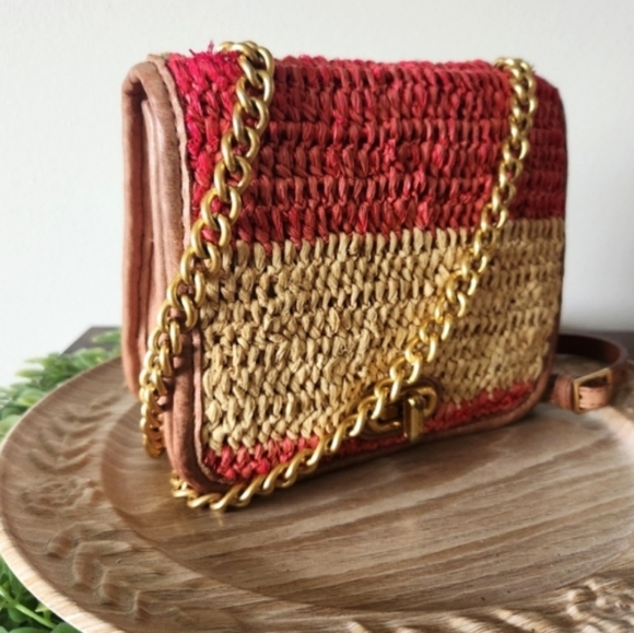 Rebecca Minkoff Raffia Straw Crossbody Chain Bag